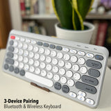 Bluetooth & Wireless Keyboard (Pairing to 3 Devices) - Gray