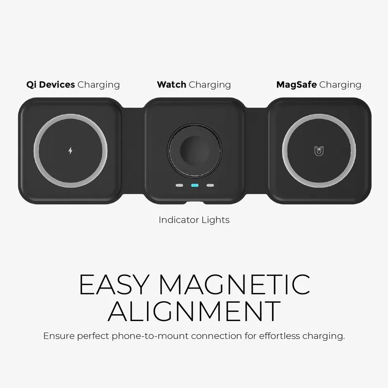 MAZER Mag.Trifold Magnetic 3 in 1 Foldable Charger for iPhone, AirPods & Apple Watch