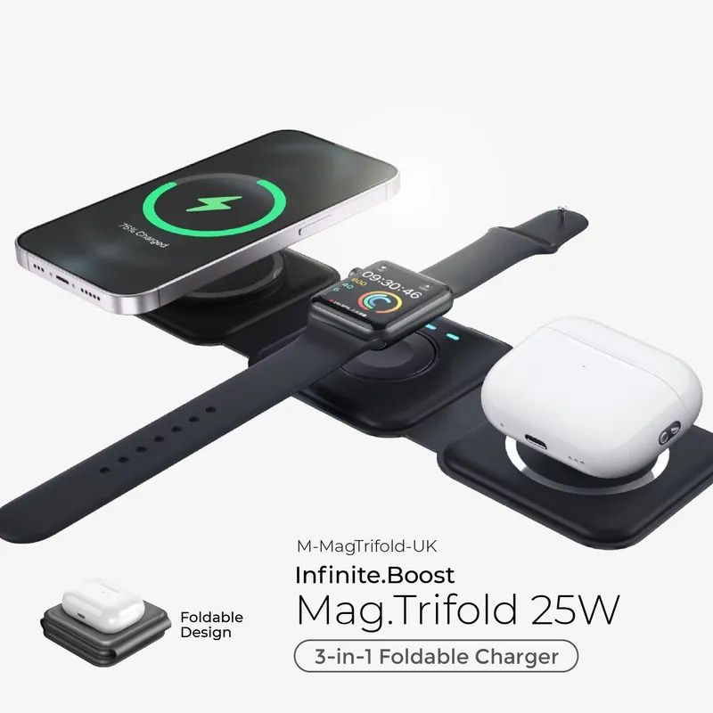 MAZER Mag.Trifold Magnetic 3 in 1 Foldable Charger for iPhone, AirPods & Apple Watch
