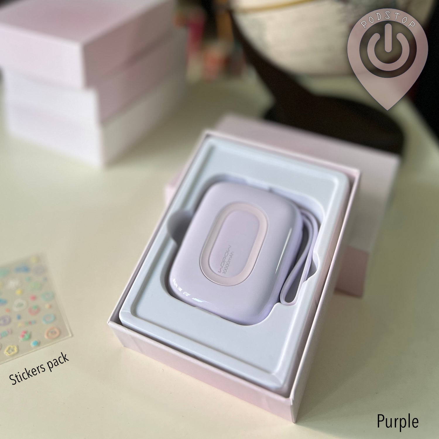 WOPOW Mini 10,000 mAh PowerBank with Built-in USB-C & Lightning Braided Cable (4 Colours)