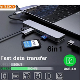 Airsky 6-in-1 USB-C Hub + Card Reader