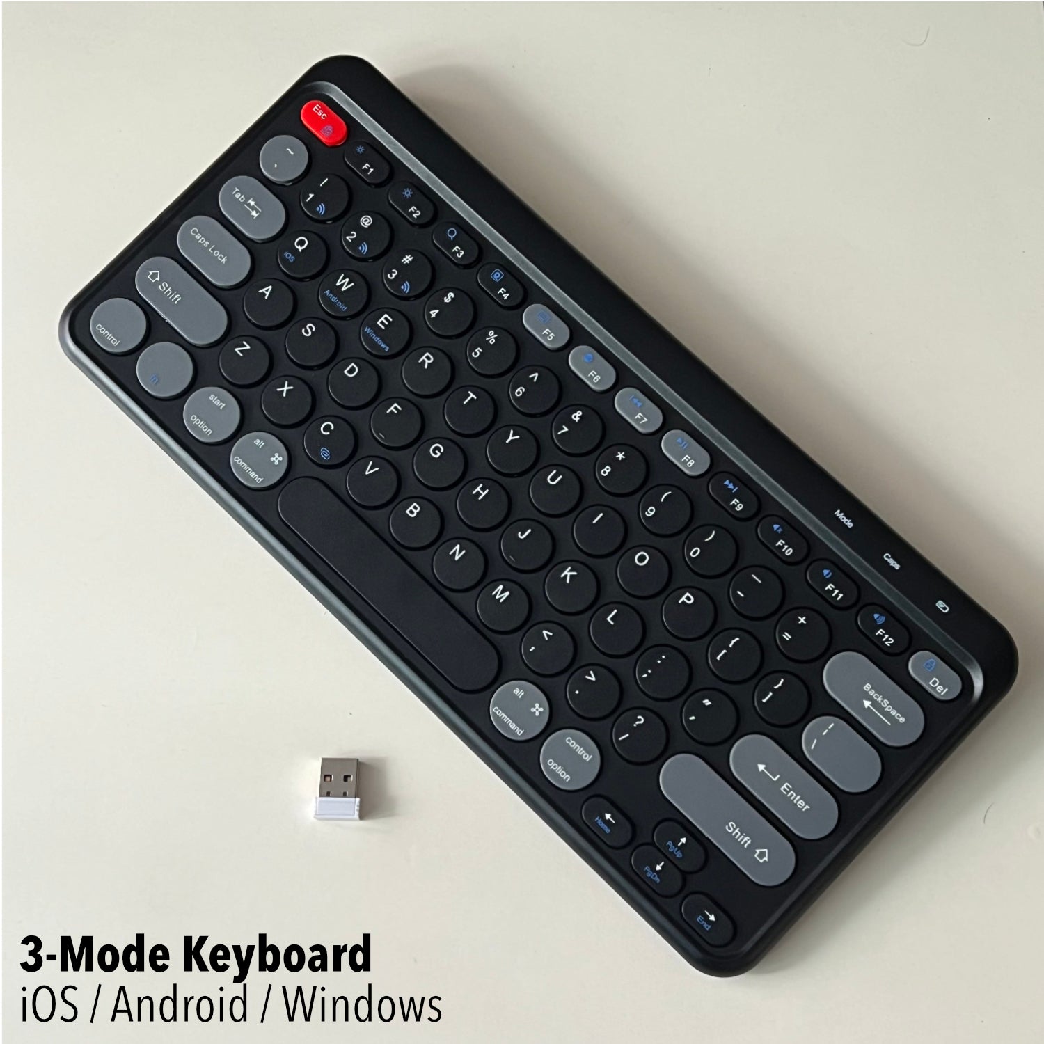 Bluetooth & Wireless Keyboard (Pairing to 3 Devices) - Black