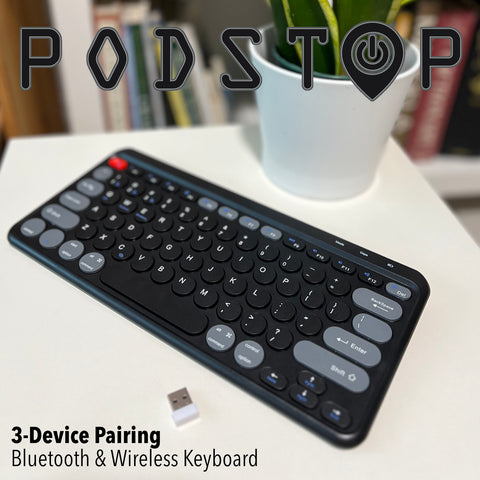 Bluetooth & Wireless Keyboard (Pairing to 3 Devices) - Black