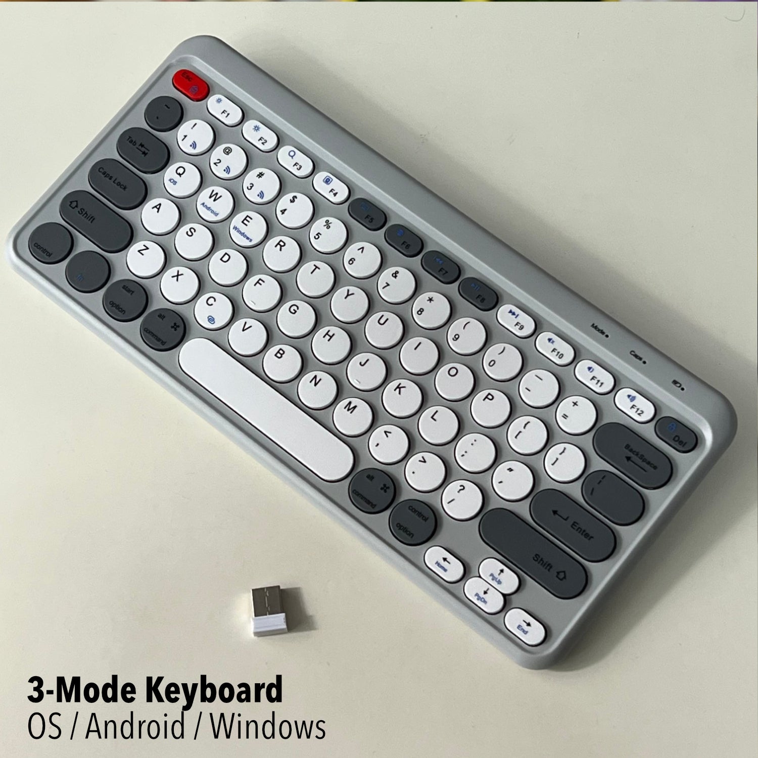 Bluetooth & Wireless Keyboard (Pairing to 3 Devices) - Gray