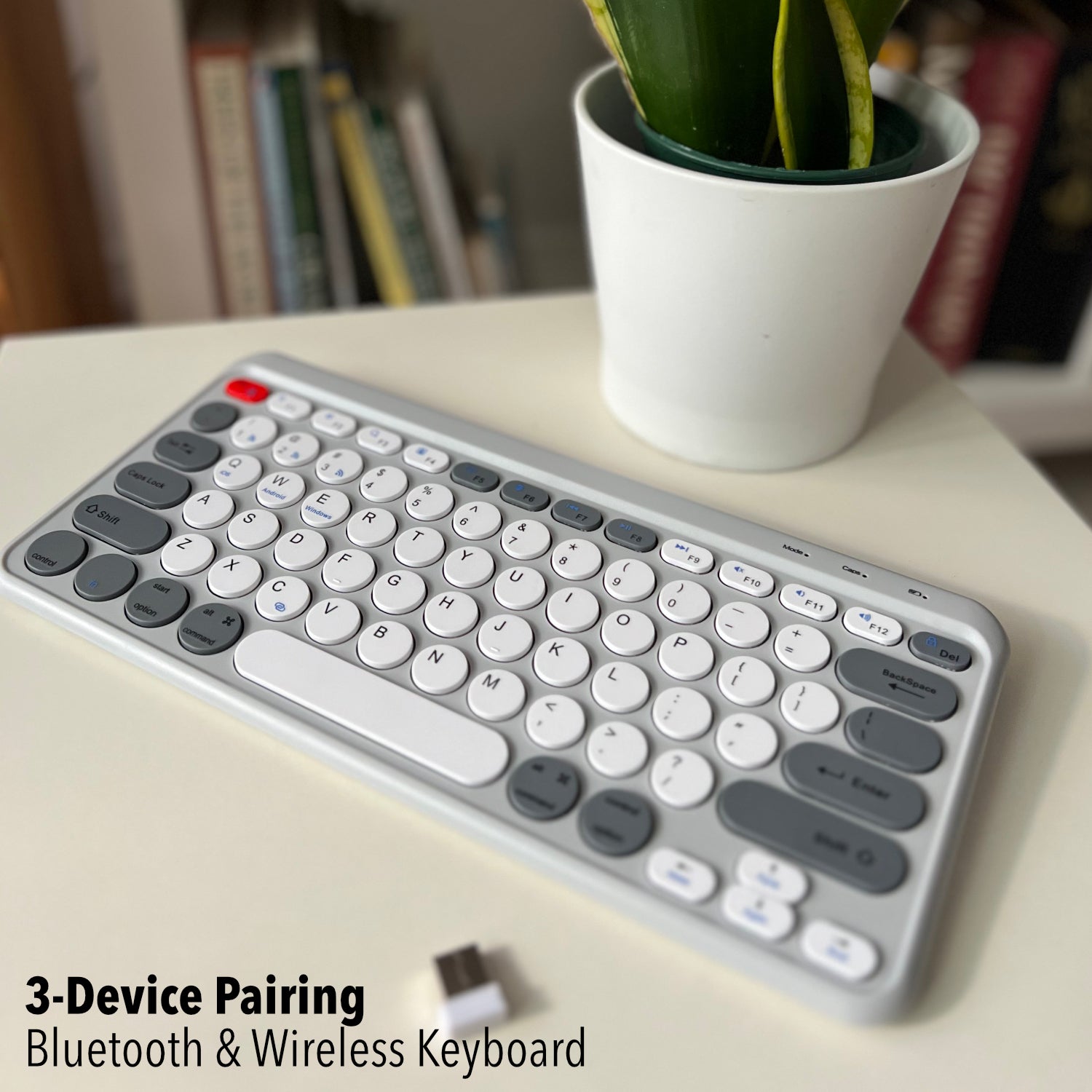 Bluetooth & Wireless Keyboard (Pairing to 3 Devices) - Gray