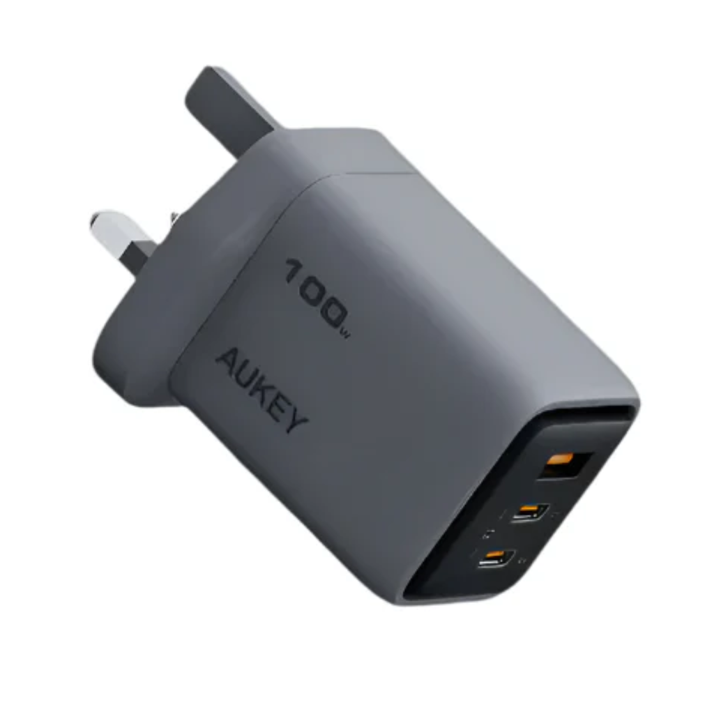 AUKEY PA-C5 Comet Mix 3 100W PD 3-Port GaN Wall Charger with PPS for Laptop & Mobile (2 Years Warranty)