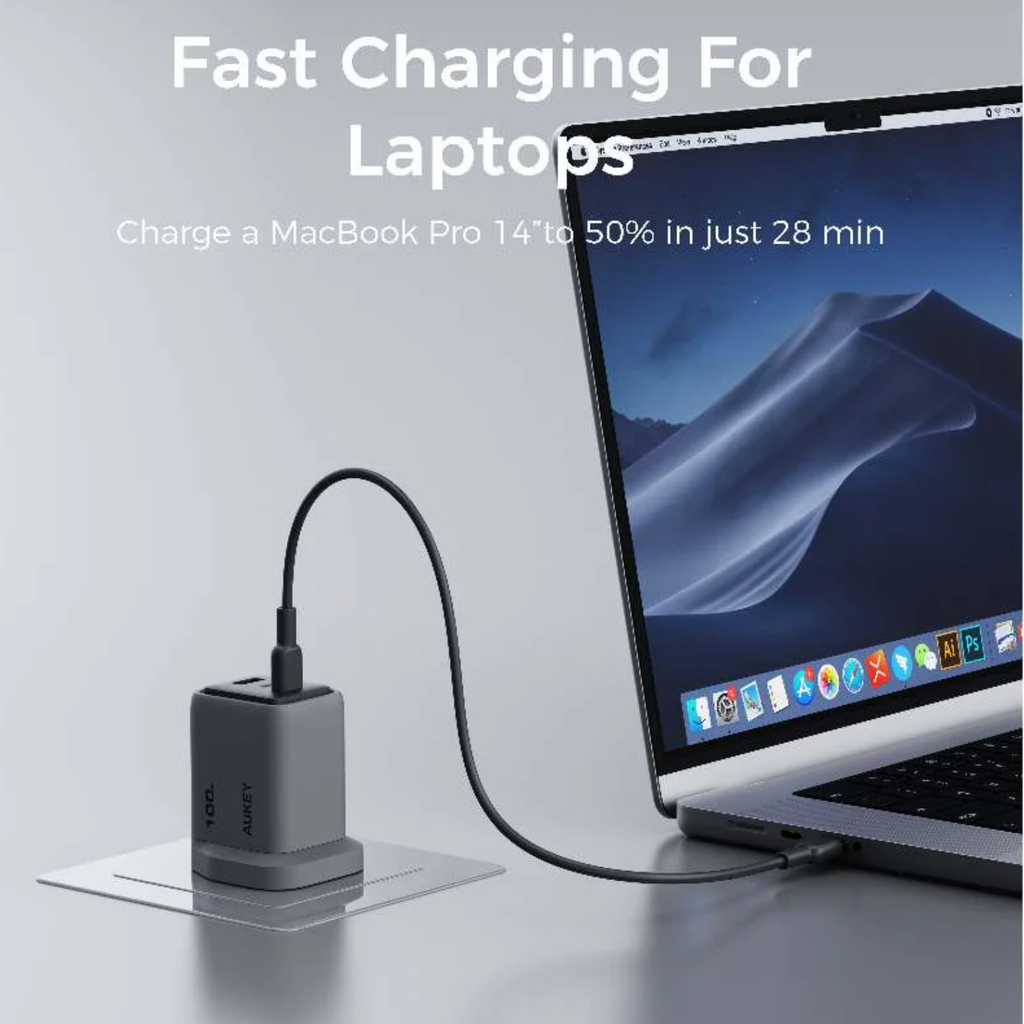 AUKEY PA-C5 Comet Mix 3 100W PD 3-Port GaN Wall Charger with PPS for Laptop & Mobile (2 Years Warranty)