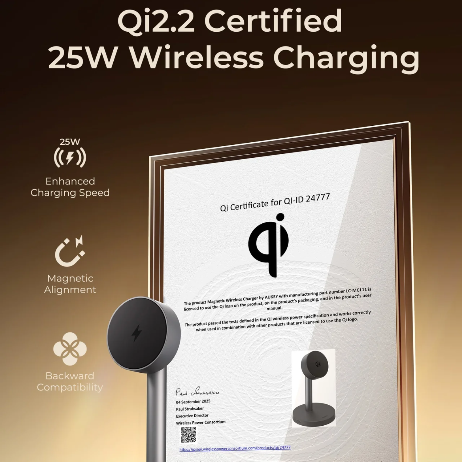 AUKEY MagFusion 1X Qi2.2 25W Wireless Fast Charger
