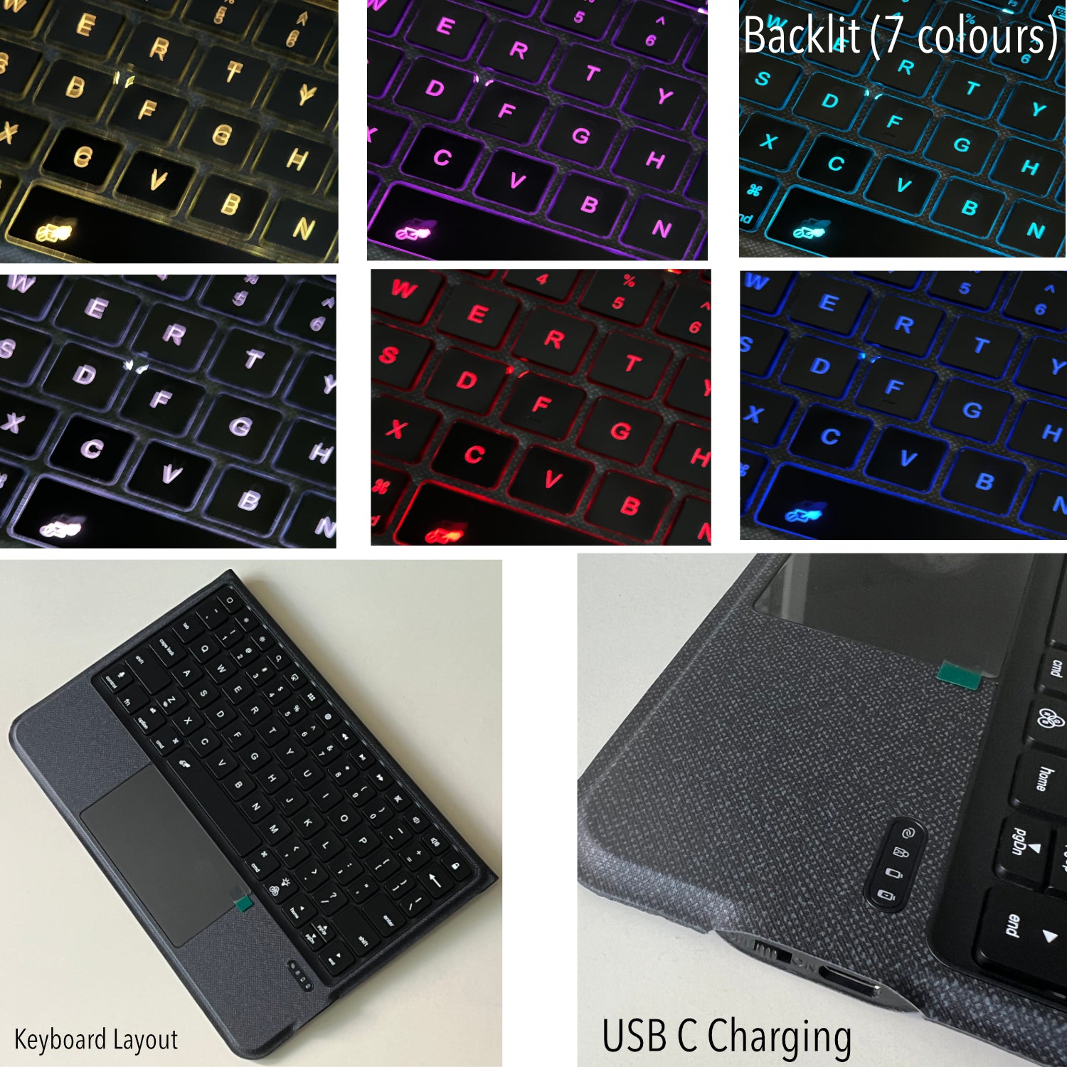 BT Detachable Backlit Keyboard with Touchpad for iPad Air4 & 5, Air 11" M2 (2024), Pro 11" (Gen1-4), iPad Gen 10, iPad Pro 11" M4 (2024)
