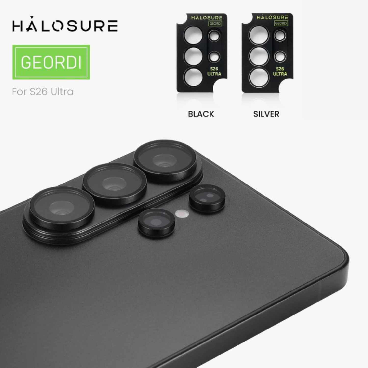 HALOSURE Geordi Camera Protection for S26 Ultra (Silver/Black)