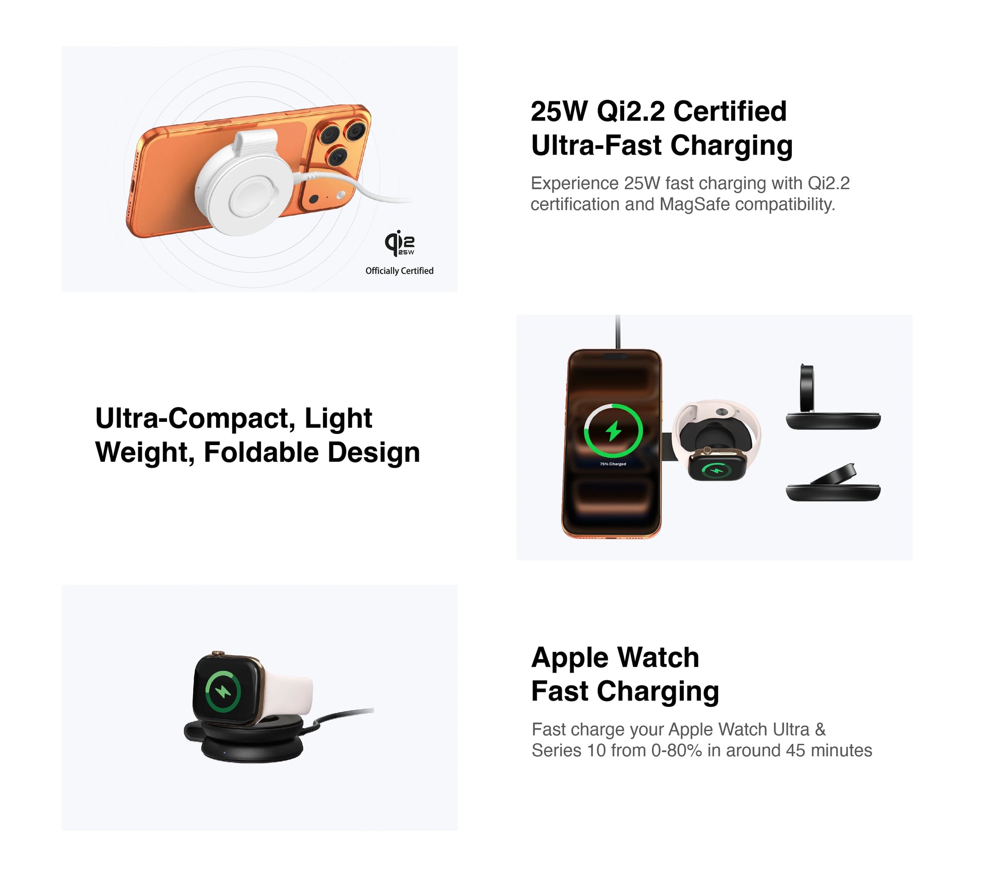 MAZER MagPad Duo2 Qi2.2 Certified 25W 2-in-1 Foldable Wireless Charging Pad (Black/White)