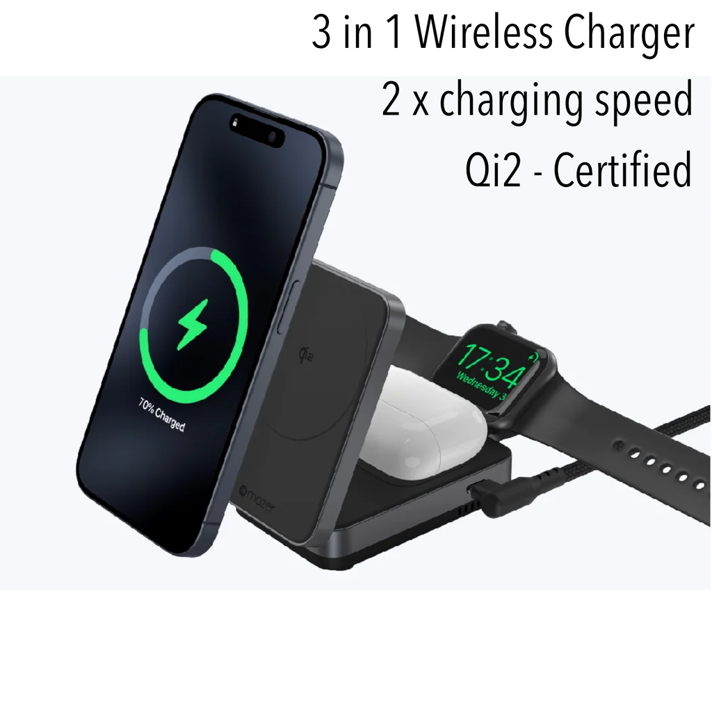 Mazer MagFold Trio 3 in 1 Qi2-Certified Wireless Charger (2 Colours)