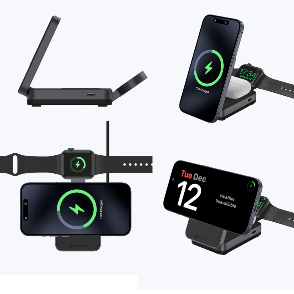 Mazer MagFold Trio 3 in 1 Qi2-Certified Wireless Charger (2 Colours)