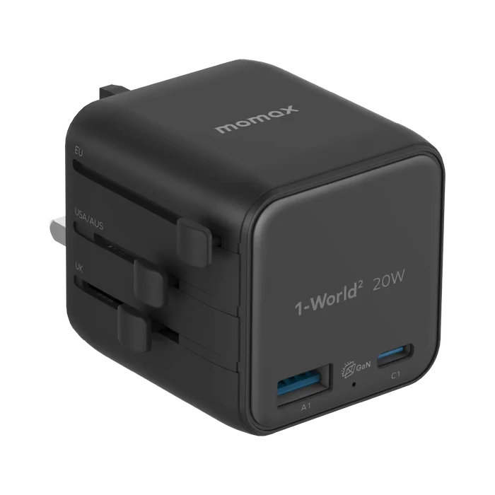 MOMAX 1-World² 20W Universal 2-Port Travel Adapter
