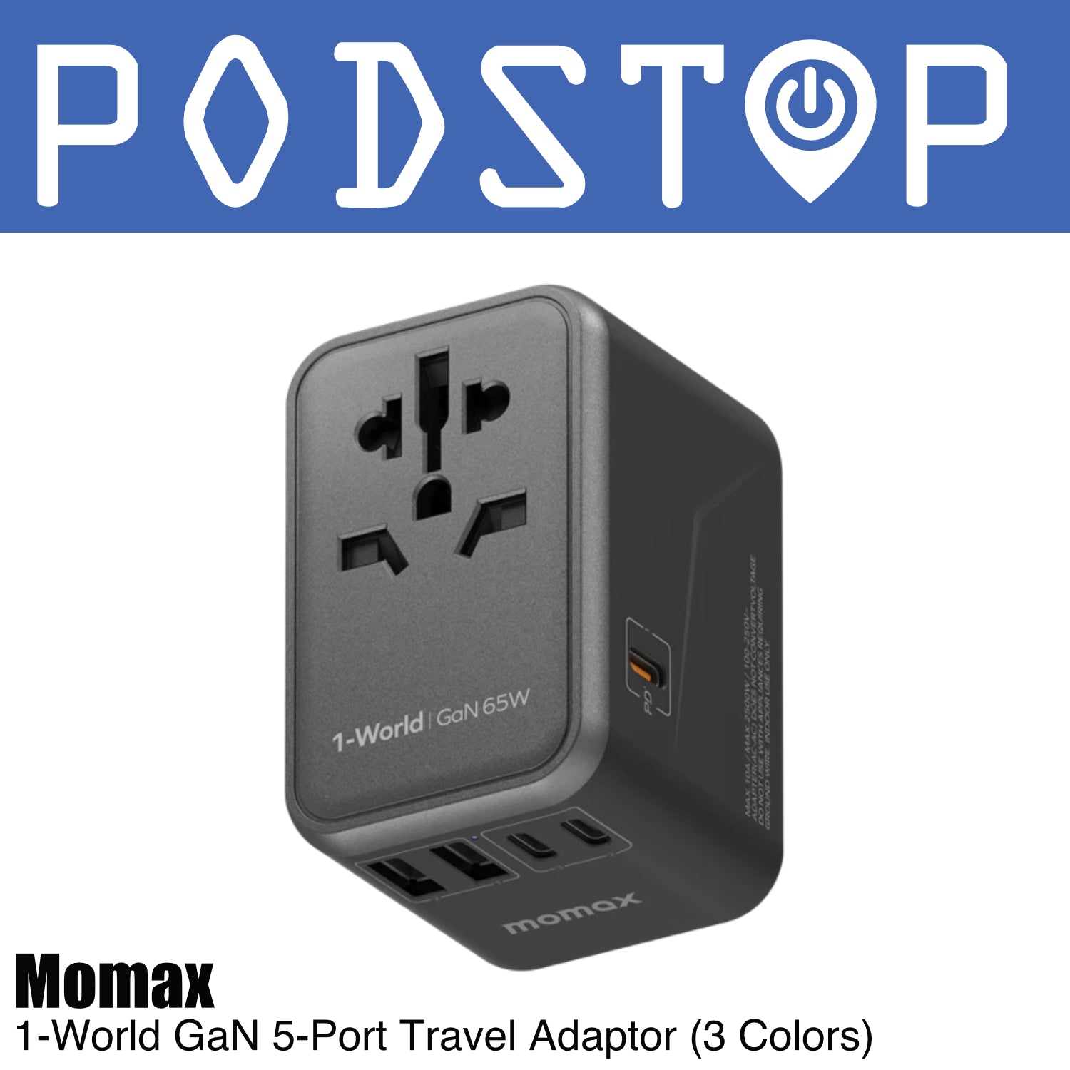 Momax 1-World 65W GaN 5-port Travel Adaptor (3 Colors)