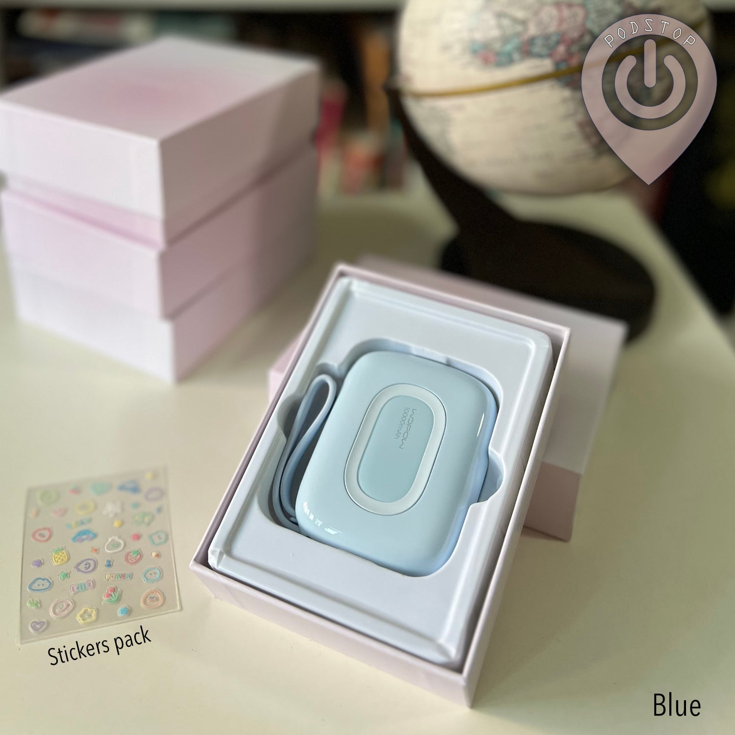 WOPOW Mini 10,000 mAh PowerBank with Built-in USB-C & Lightning Braided Cable (4 Colours)