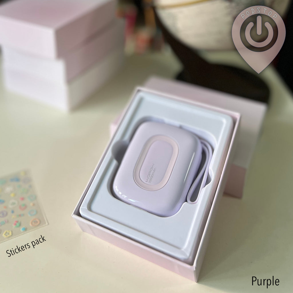 WOPOW Mini 10,000 mAh PowerBank with Built-in USB-C & Lightning Braided Cable (4 Colours)