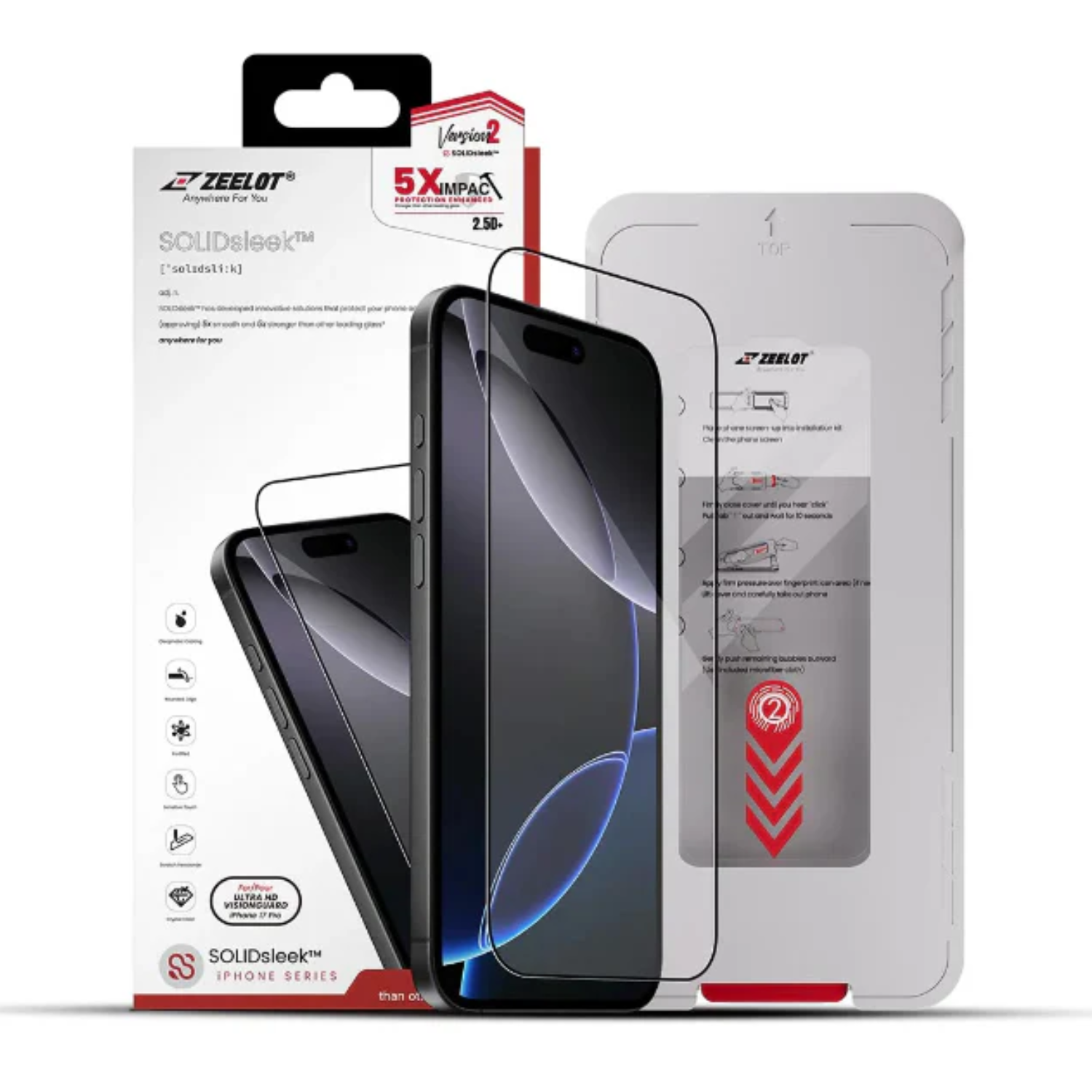 ZEELOT SOLIDsleek V2 (2.5D+) Screen Protector for iPhone 17, Air, 17 Pro, 17 Pro Max with EasyFit Installation Kit