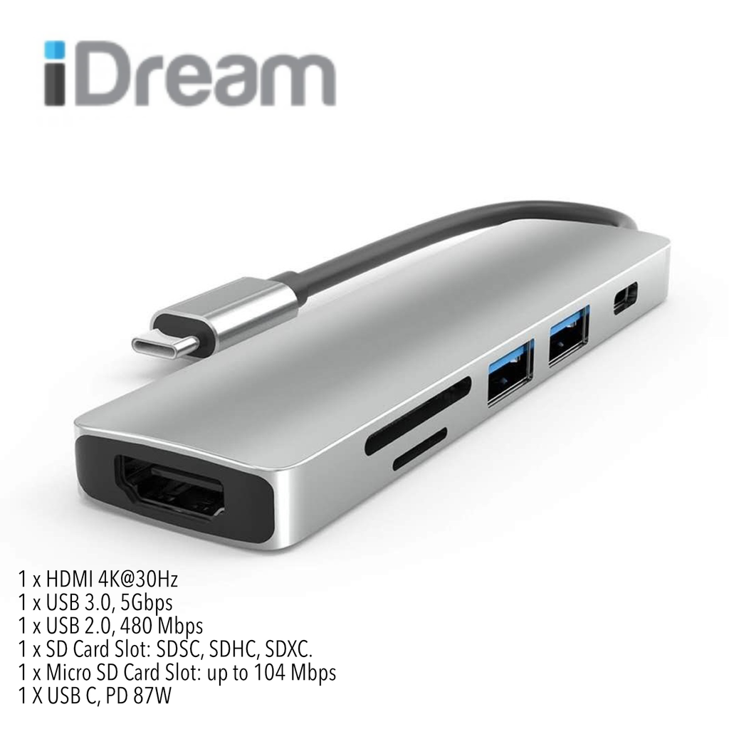 iDream USB-C to 6 in 1 Multiport Adapter (iD6CHCRPD)