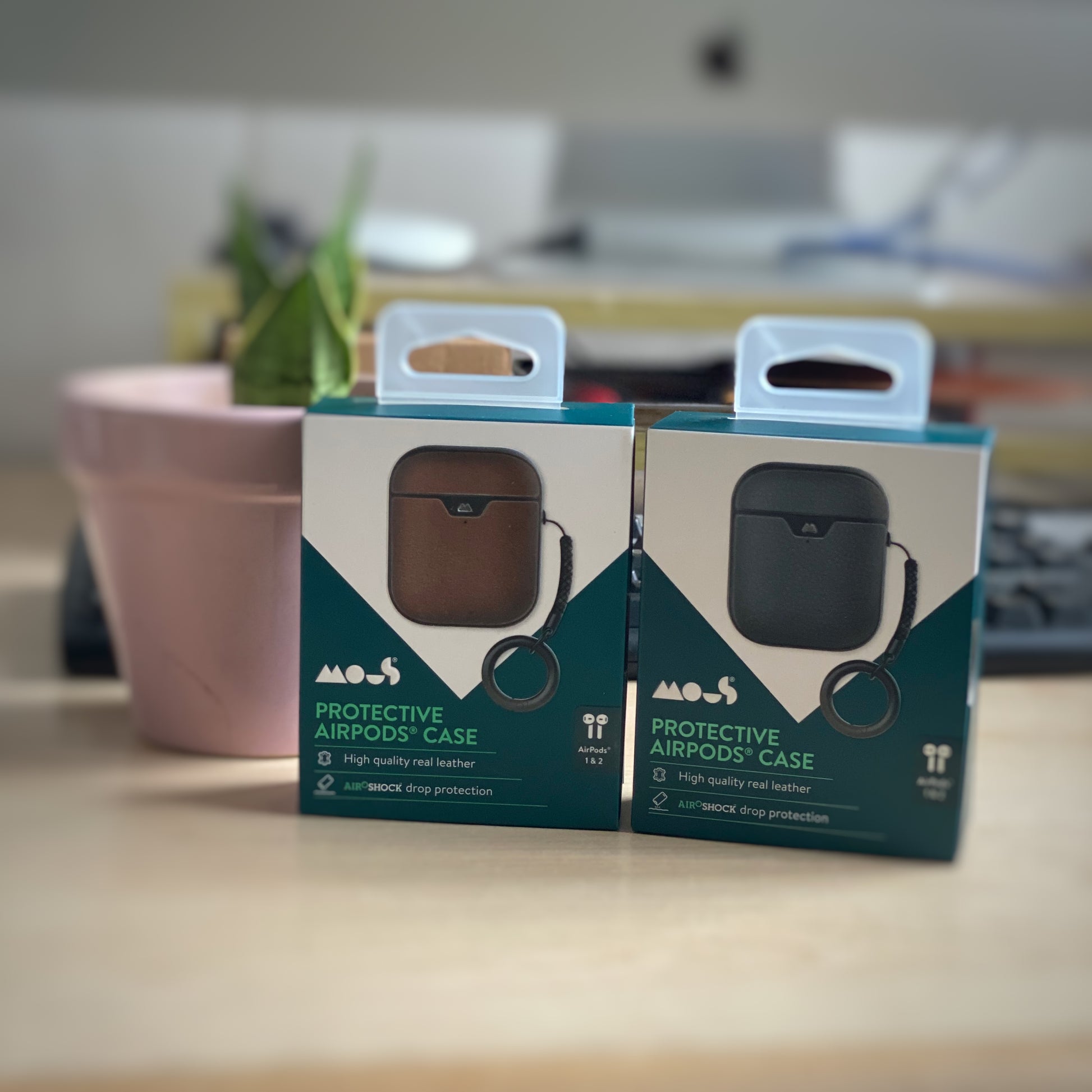 Mous Leather Shockproof Case for Airpods 1 & 2 (Black & Brown)