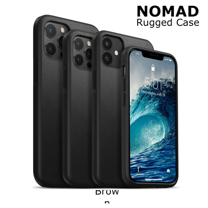 Nomad Rugged Horween Leather Case for iPhone 12 mini / 12/ 12 Pro / 12 Pro Max (Rustic Brown & Black)